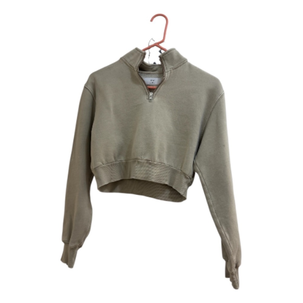 Aritzia TNA Size XS Beige Quarter Zip Cropped Sweatshirt Flaws